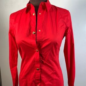 LOVE Maschino Red Cotton Gold Heart Snap Shirt